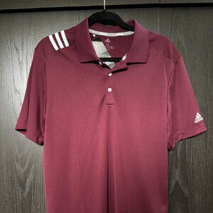 Adidas Golf Polo Shirt Men’s Medium Burgundy 3-Stripe Performance Top